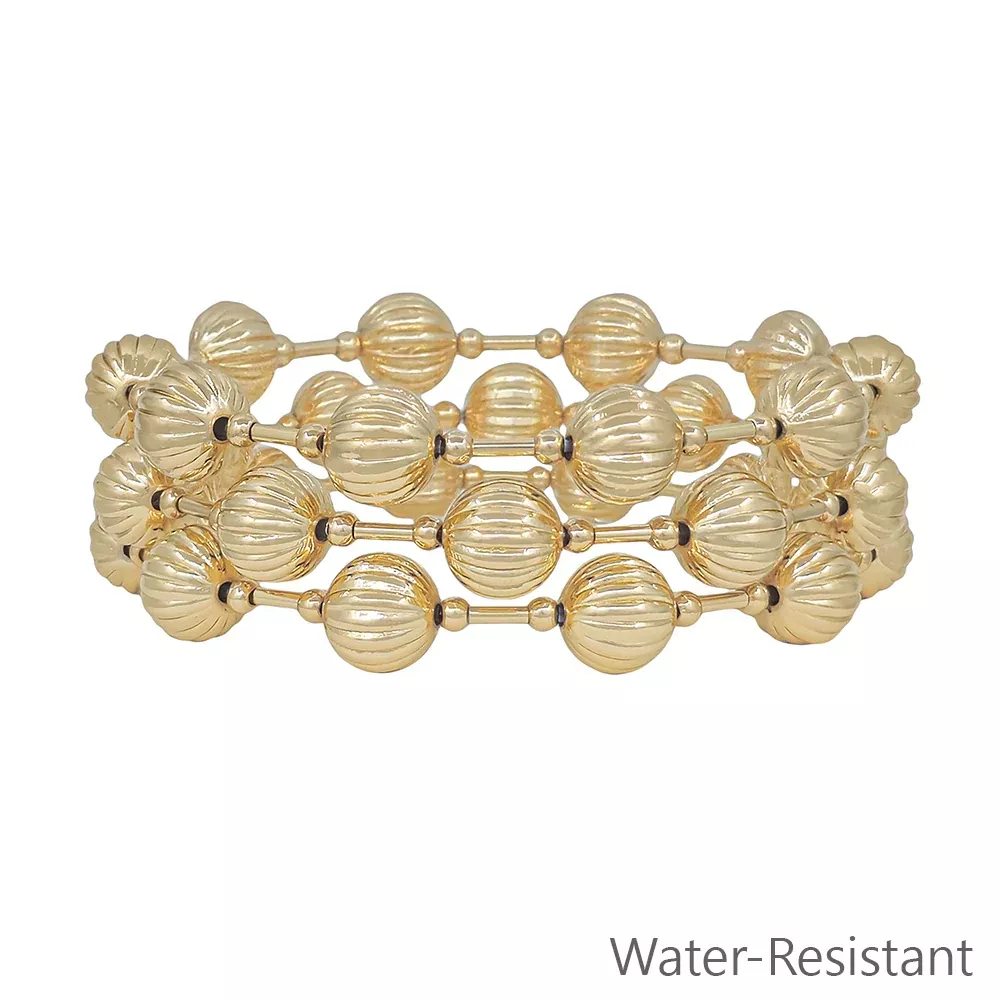 Water resistant Set of 3 10MM Gold Textured Beaded Stretch Bracelets