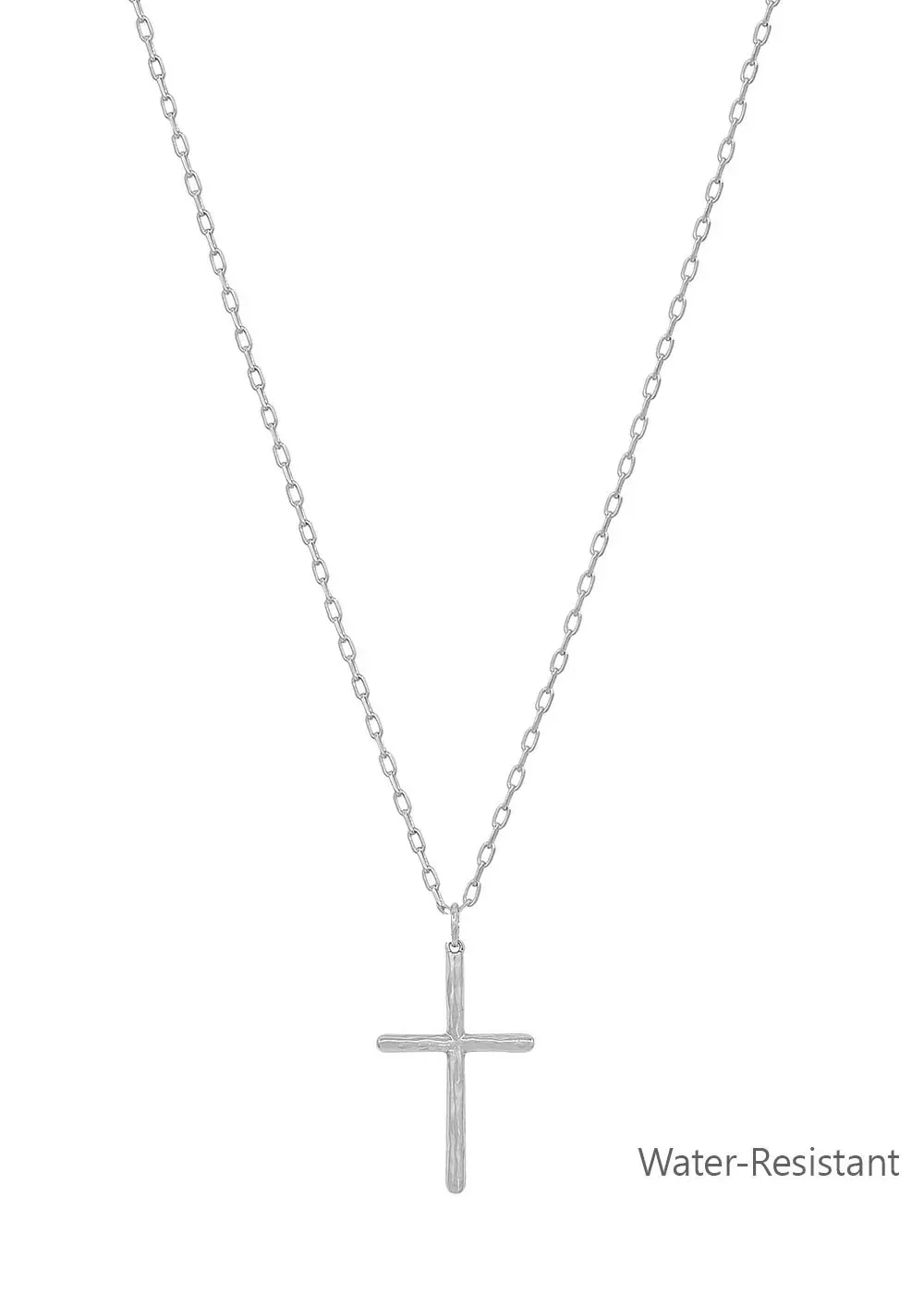 Water Resistant Thin Silver Cross 16"-18" Necklace