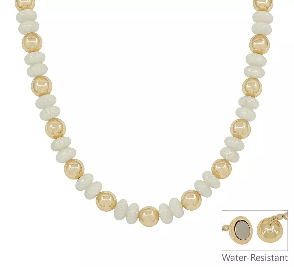 Water resistant White Acrylic and Gold Beaded 16"-18" Necklace