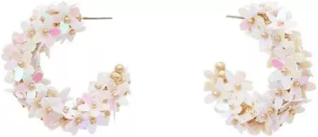 White Flower Sequin Hoop Earrings