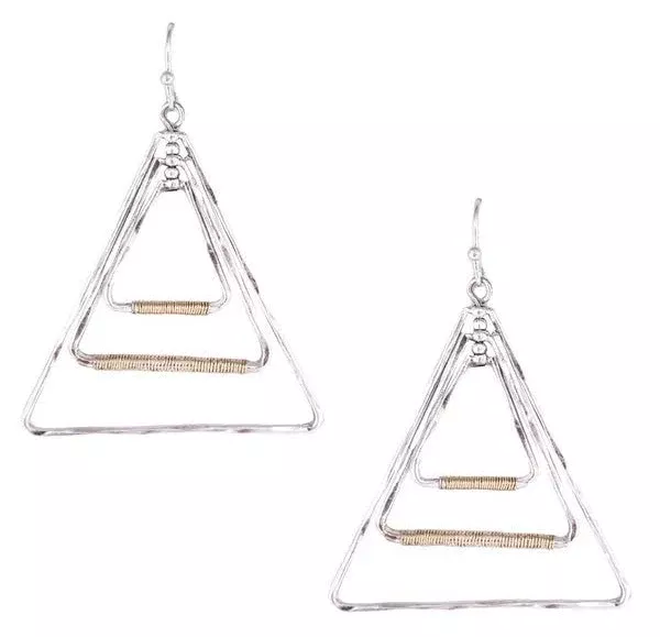 WORN SLIVER GOLD TRIANGLE EARRINGS