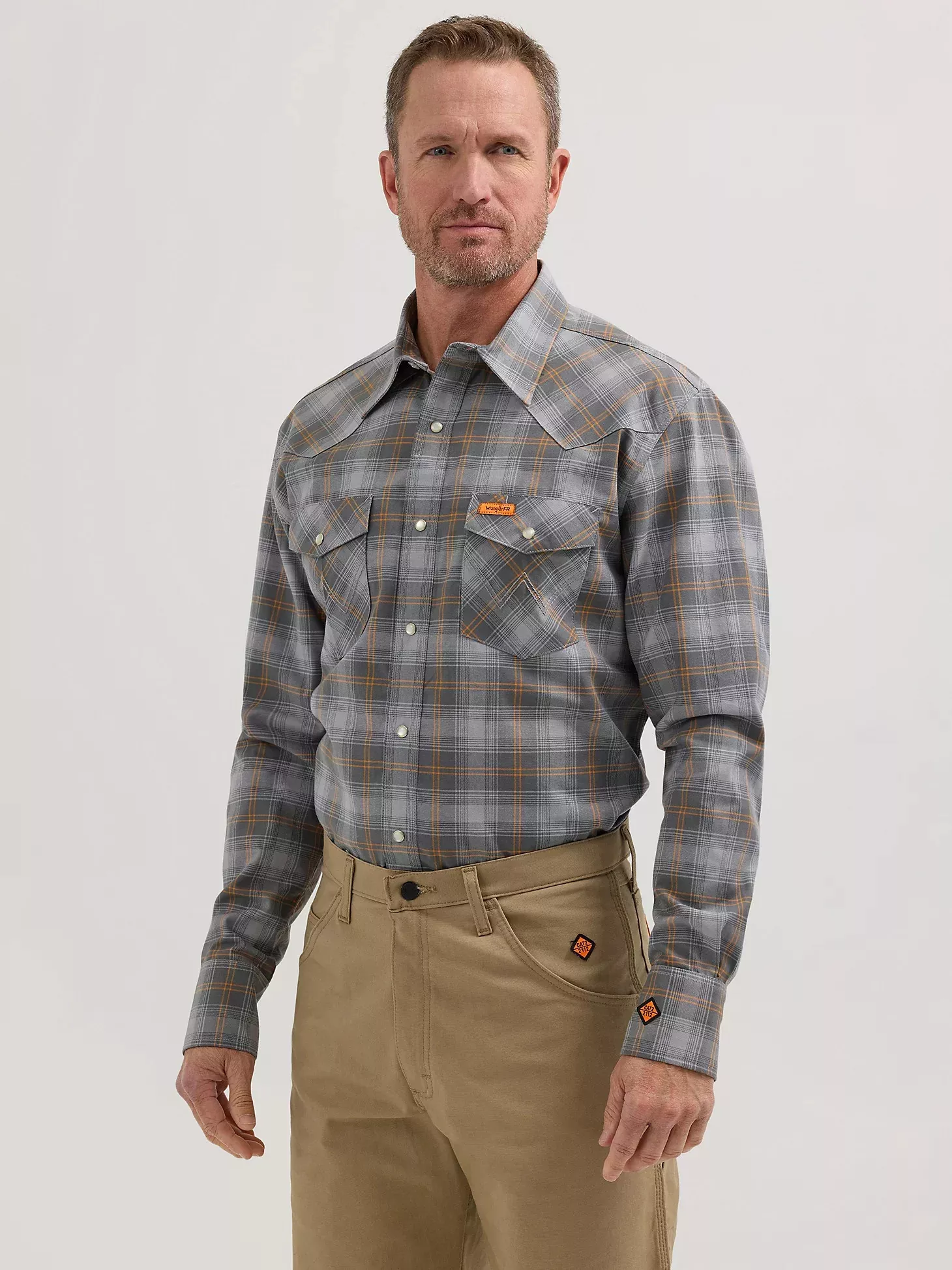 Wrangler FR Snap Workshirt - Grey/Orange Plaid 112350737