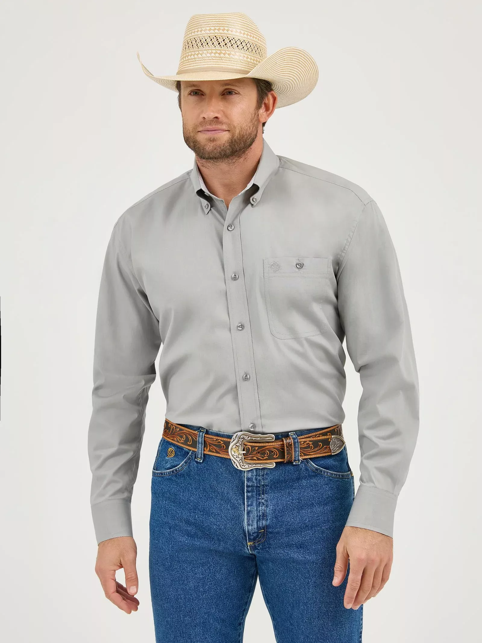 Wrangler George Strait Collection One Pocket Long Sleeve Shirt - Gray