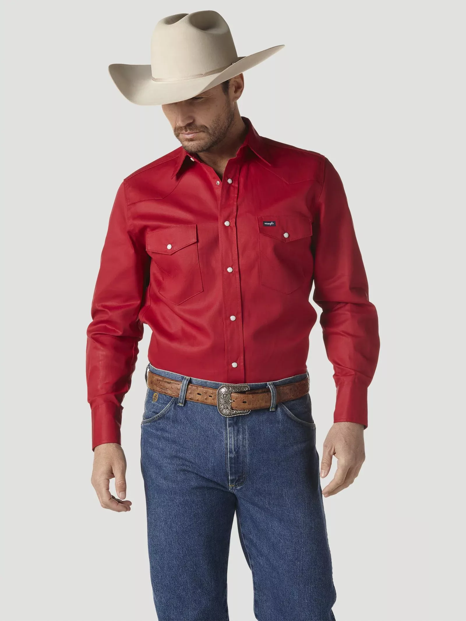 Wrangler Men's Authentic Cowboy Cut Work Shirt - Red - MS70619