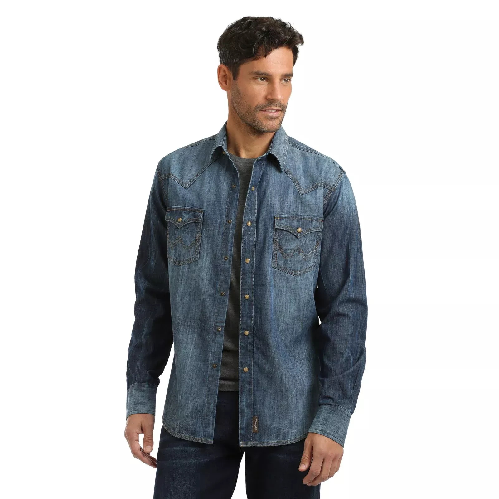 Wrangler Men's Retro Premium Shirt - Blue Denim - MVR458D