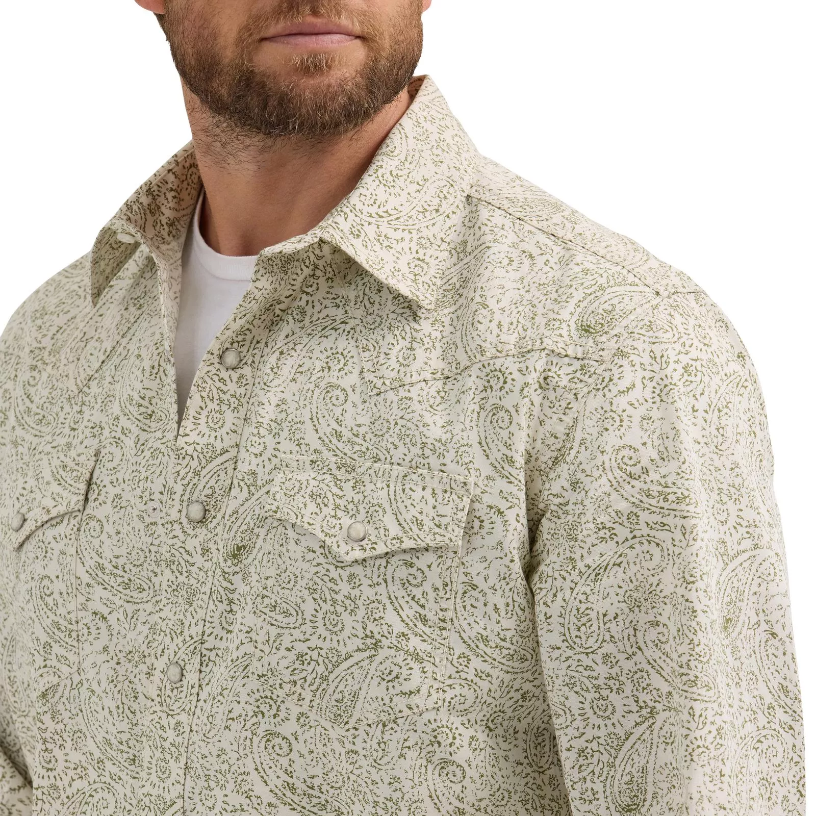 Wrangler Retro Premium Long Sleeve Shirt - Modern Fit - Ecru/Olive
