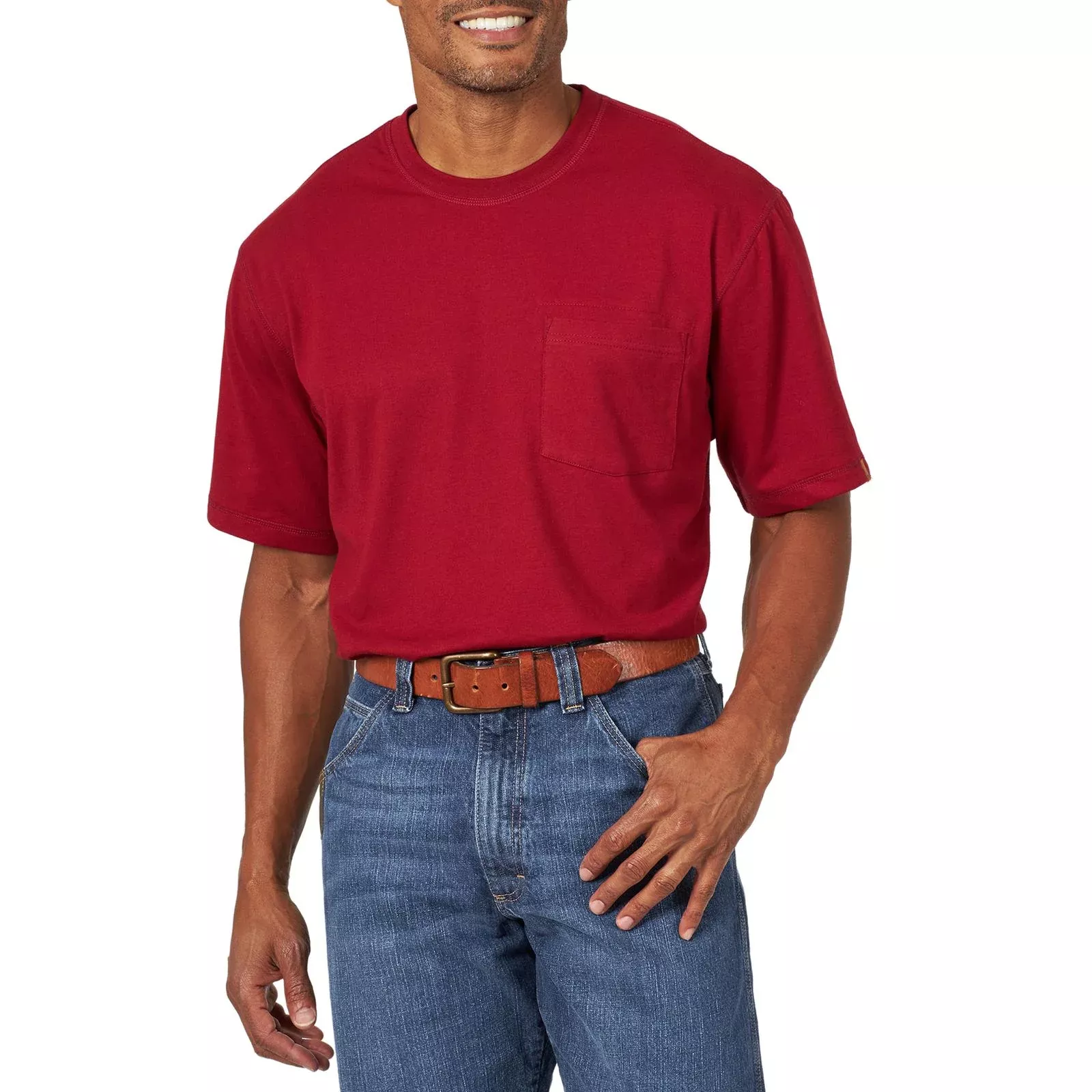 Wrangler RIGGS Workwear Short Sleeve 1 Pocket Performance T-Shirt - Currant Red -3W701CR