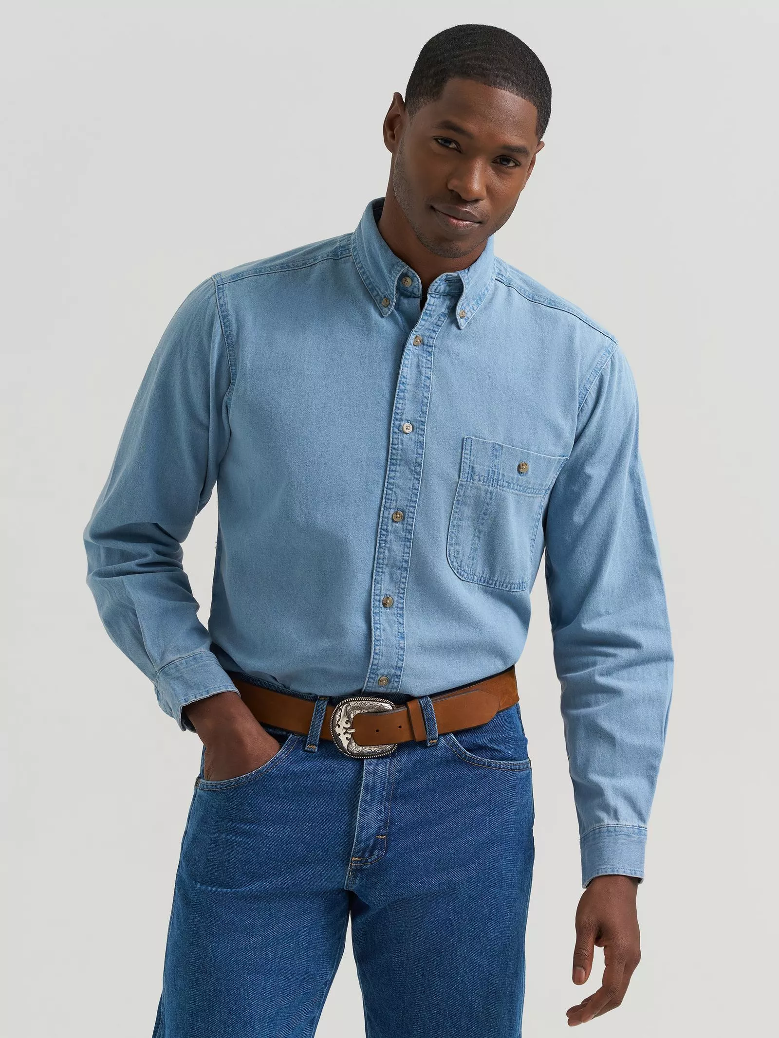 Wrangler Rugged Wear Denim Basic Shirt - Stonewash - RAL08DM