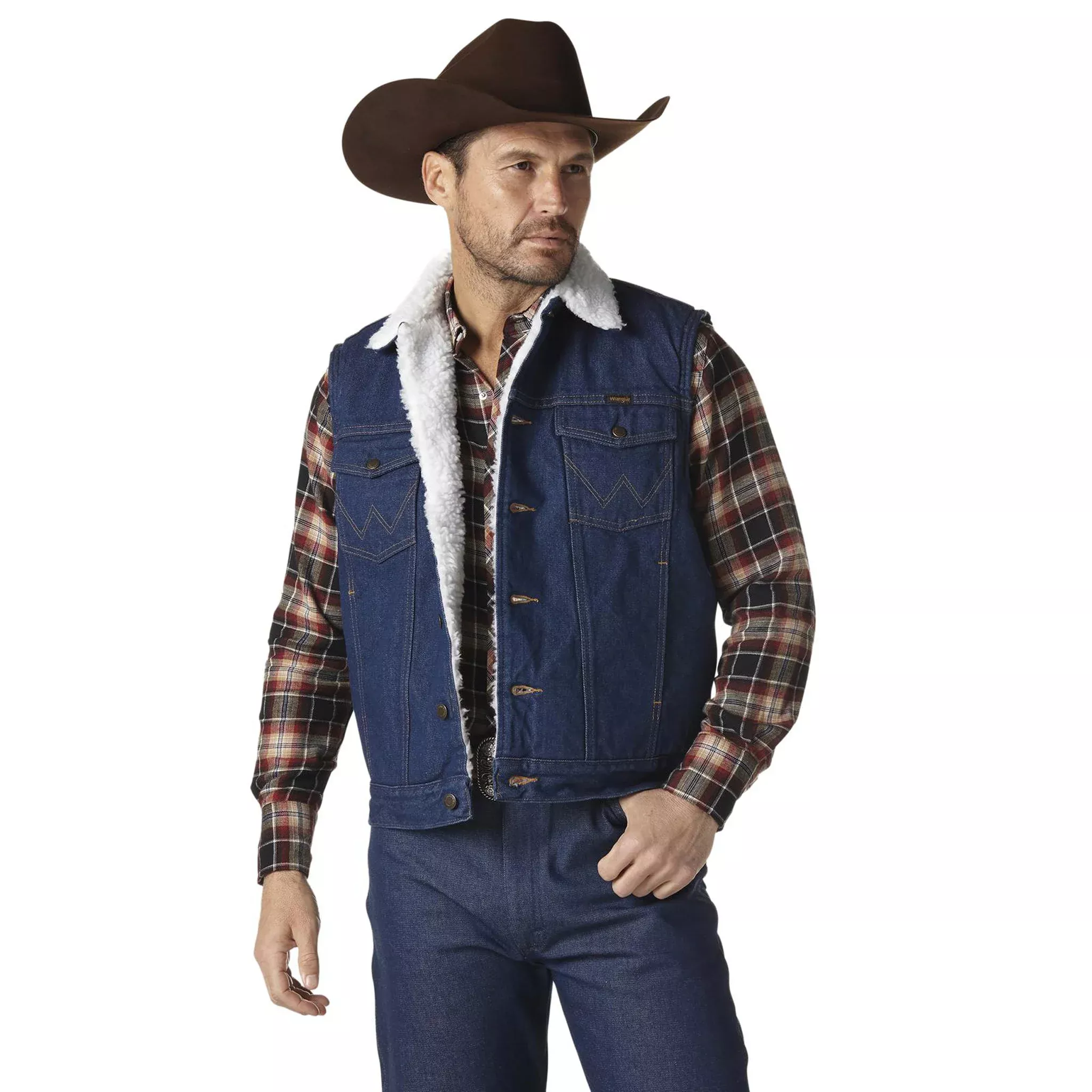 Wrangler Sherpa Lined Denim Vest - Prewashed - 74131PW