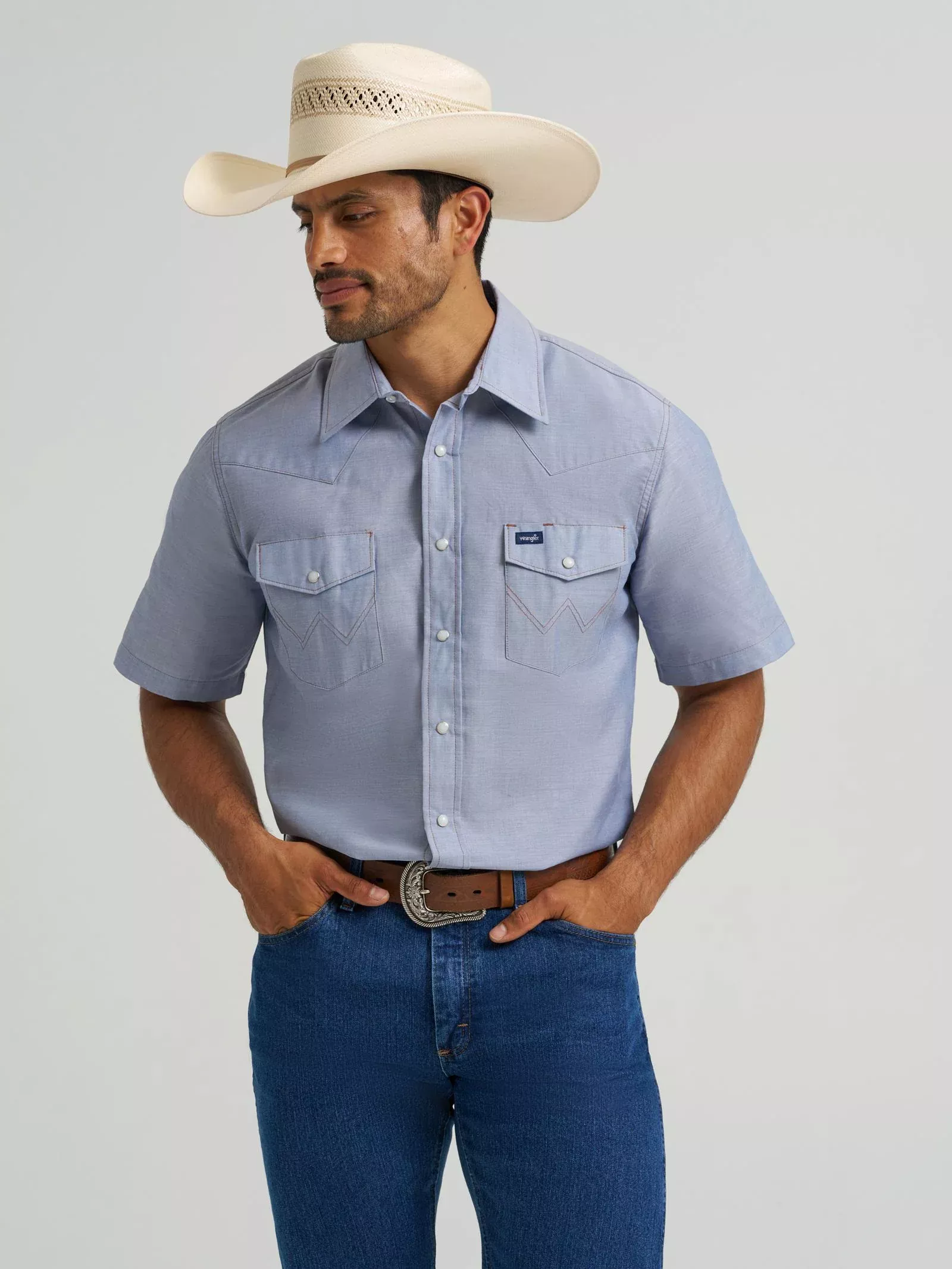 Wrangler Western Chambray Short Sleeve Workshirt - Classic Fit - Chambray-70131MW