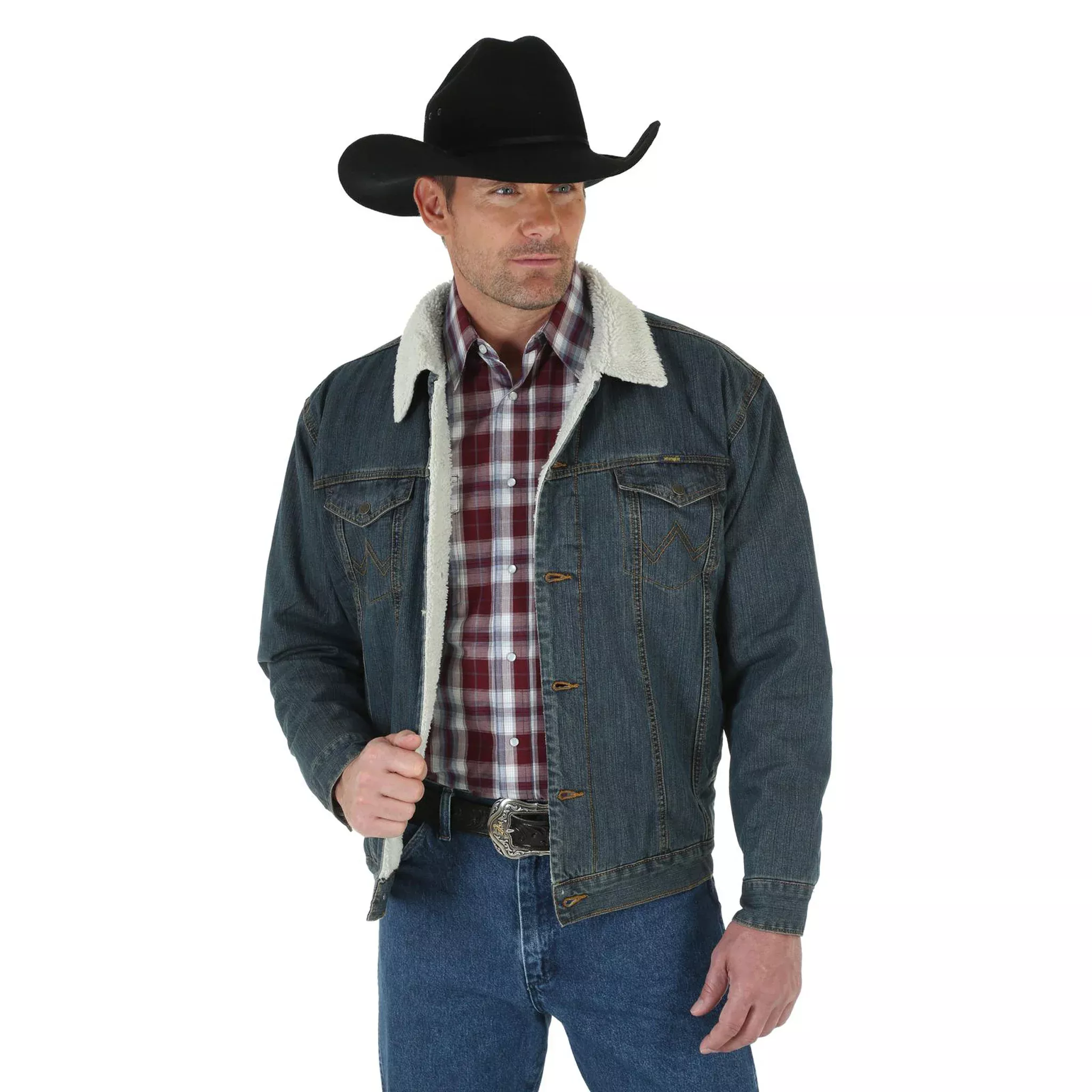Wrangler Western Sherpa Lined Denim Trucker Jacket - Rustic - 74256RT