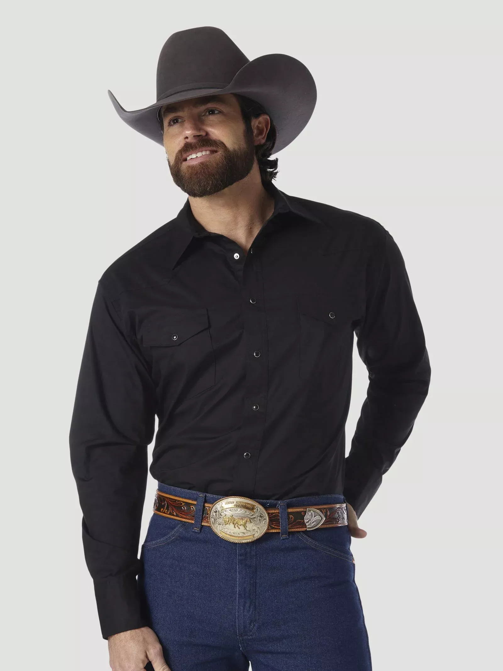 Wrangler Western Snap Shirt - Long Sleeve Solid Broadcloth - Black71105BK